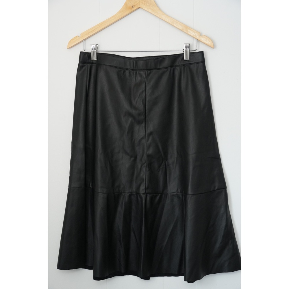 Cato Faux Leather Skirt Women Size‎ Small Black Tiered Midi A-Line